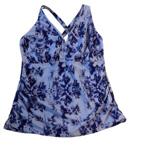 NWT Yonique Blue Pattern Crossback Straps Tank Bathing‎ Suit Top Size 18W